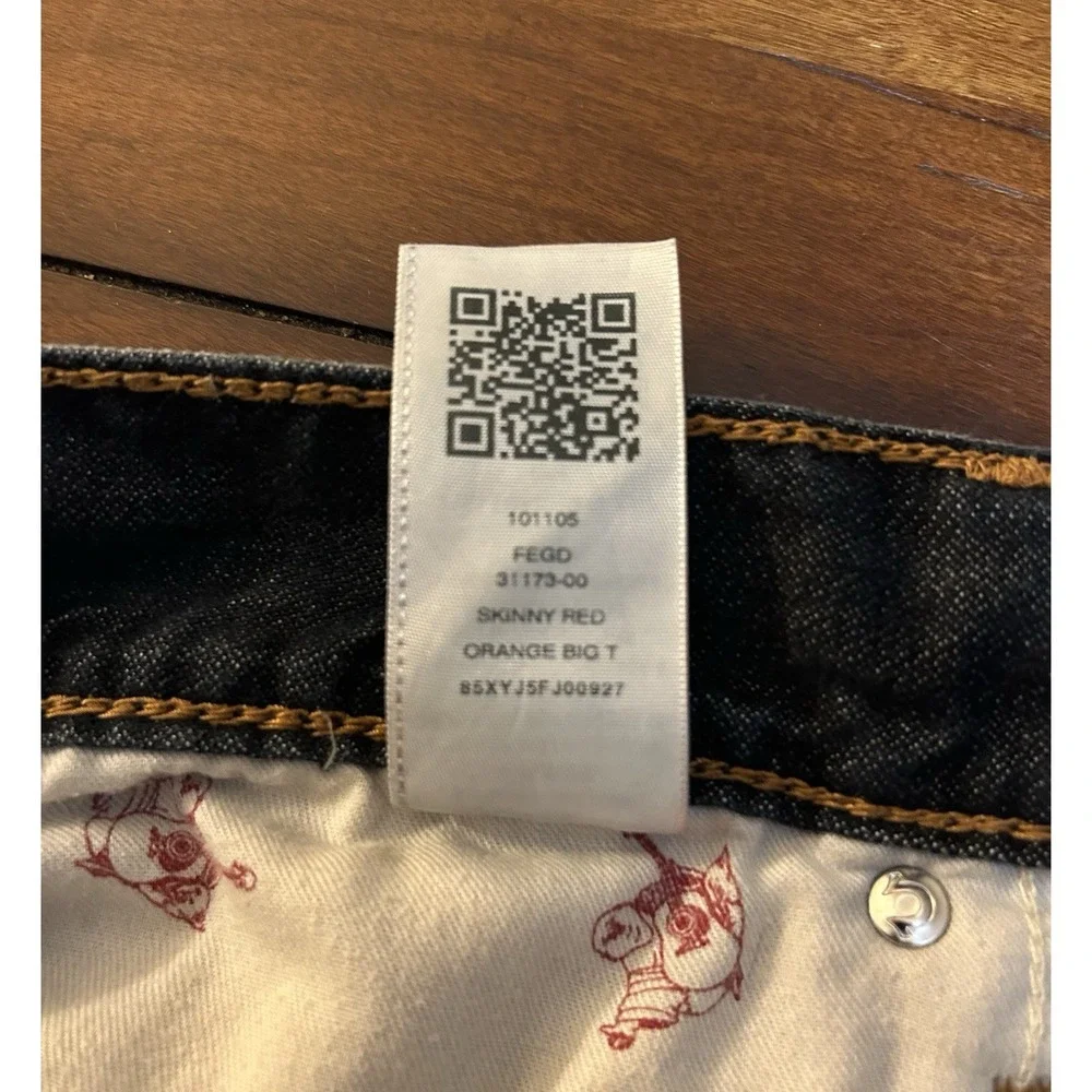 True Religion Skinny Jeans Mens 36x32 Red Orange Big T Thick Stitch 31173-00